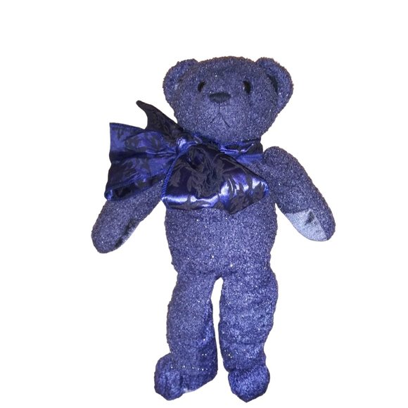 Dakin Applause Sapphire Bear Stuffed Plush Sparkle Blue Holiday Teddy Bear #5620 - Picture 1 of 7